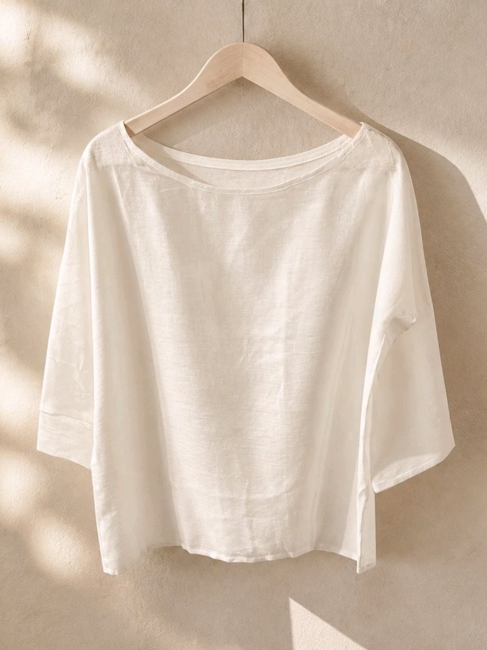 Relaxed White Boatneck Linen Tunic Top